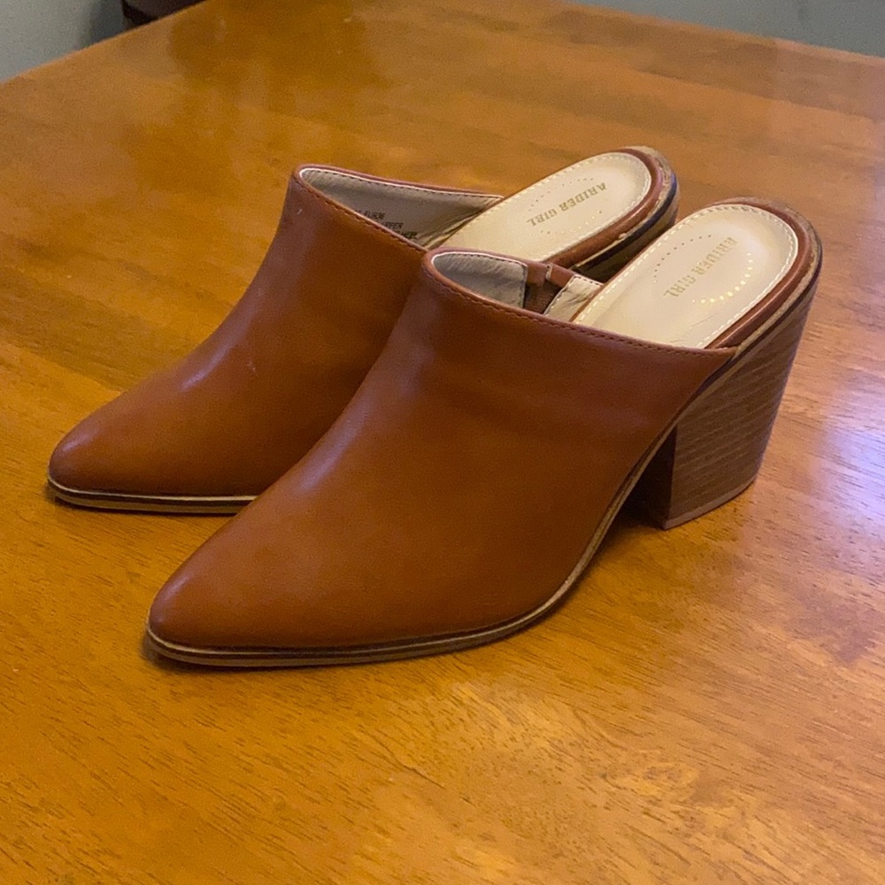 Arider Girl Brown Mules stacked Leather Heel 6 EUC